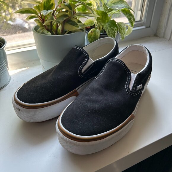 Vans Black and White Slip-On Sneakers - Picture 1 of 3